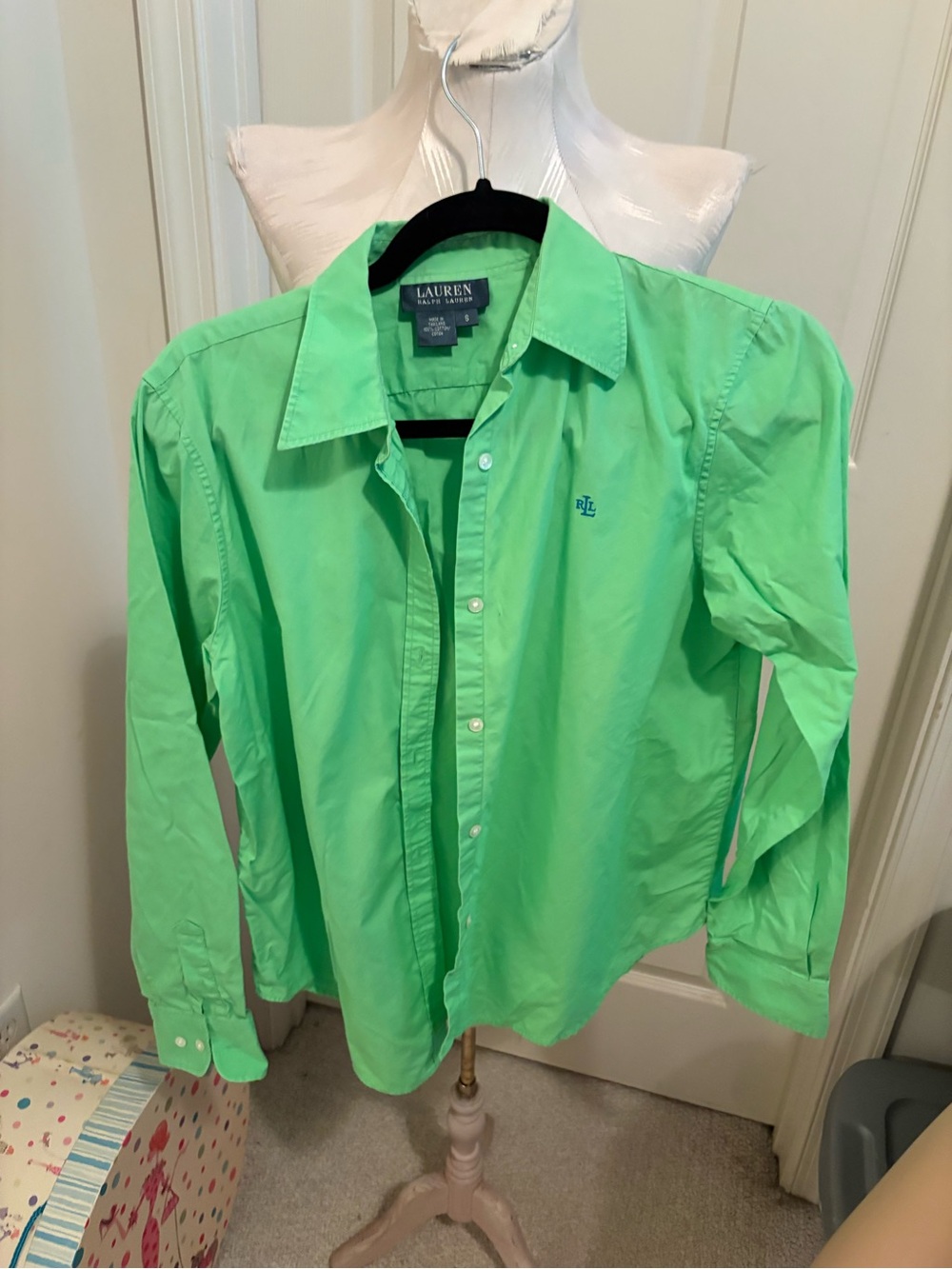 Lauren Ralph Lauren women Lime Green Cotton Button-Down Shirt Small
